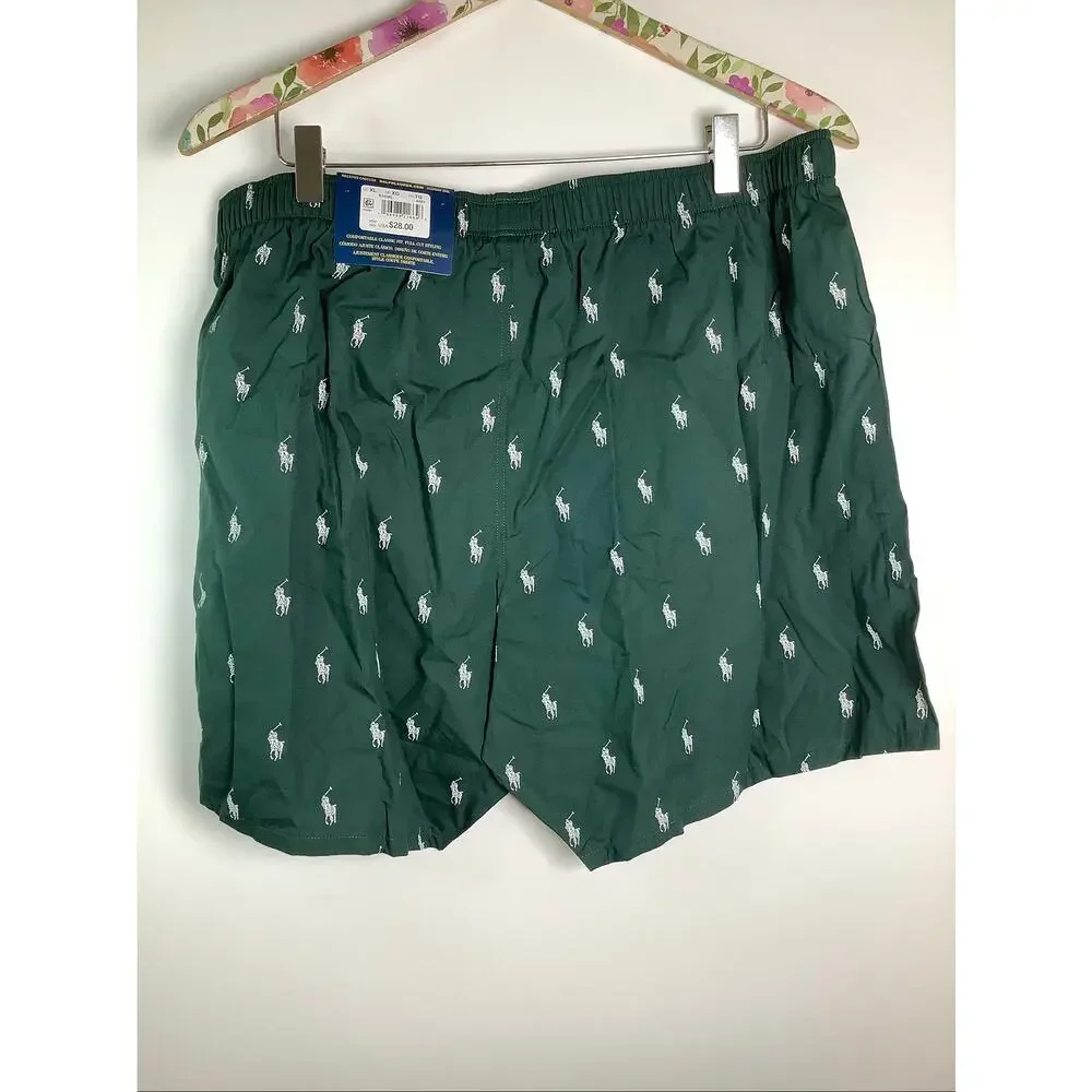 Polo Ralph Lauren Men's XL Green Pony Cotton Woven Boxer Shorts D2-6